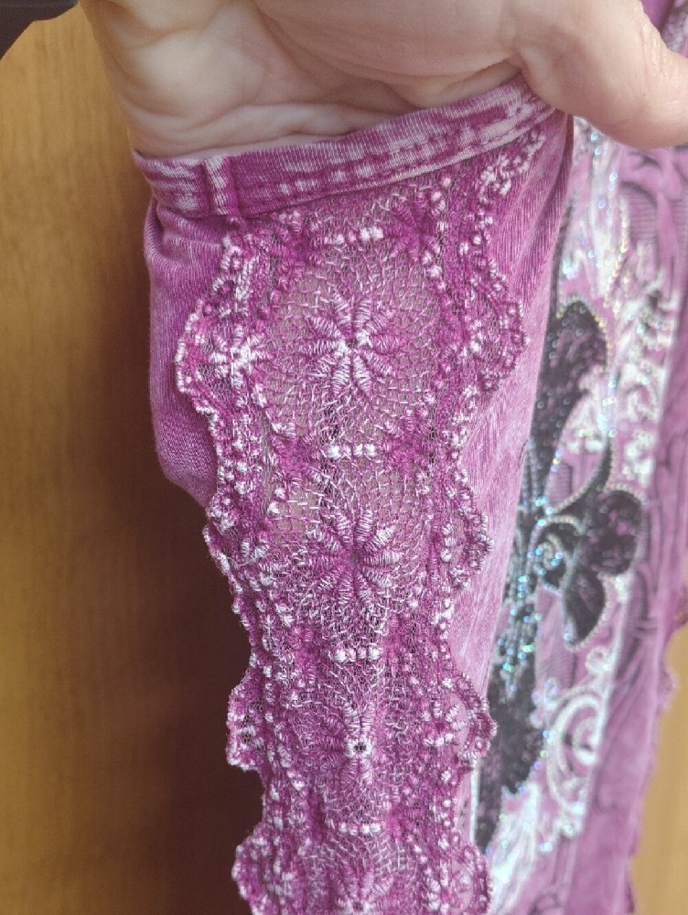 Vocal Magenta Graphic Tank with Embellished  Details And Lace Side Panels - Picture 3 of 10